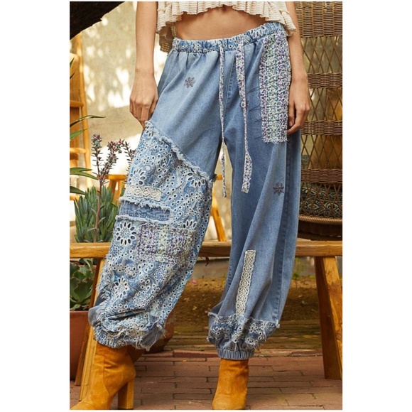 Bohemian Patchwork Blue Jeans - Picture 4 of 5